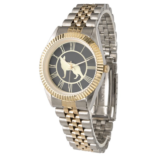 Guld German Shepherd Hund Armbandsur (Vinklad)