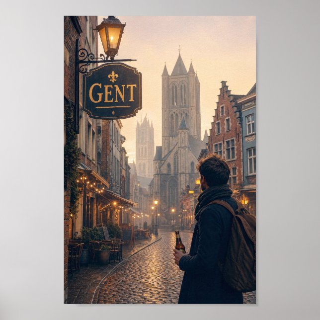 Guld Ghent Katedral Gatubild Affisch (Framsidan)