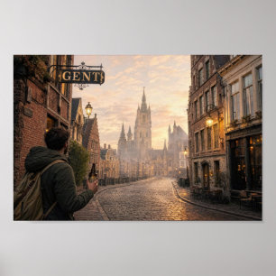Guld Ghent-katedralen Wanderlust-affisch Poster