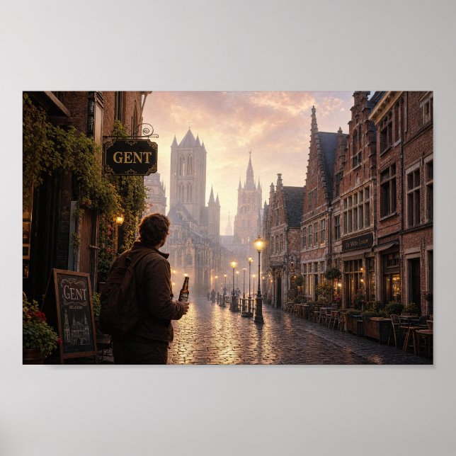 Guld Ghent Kullerstensdrömmar Poster (Framsidan)