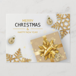 Guld Gift Box Guld Snöflingor Bollar jul Helg Vykort
