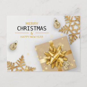 Guld Gift Box Guld Snöflingor Bollar jul Helg Vykort