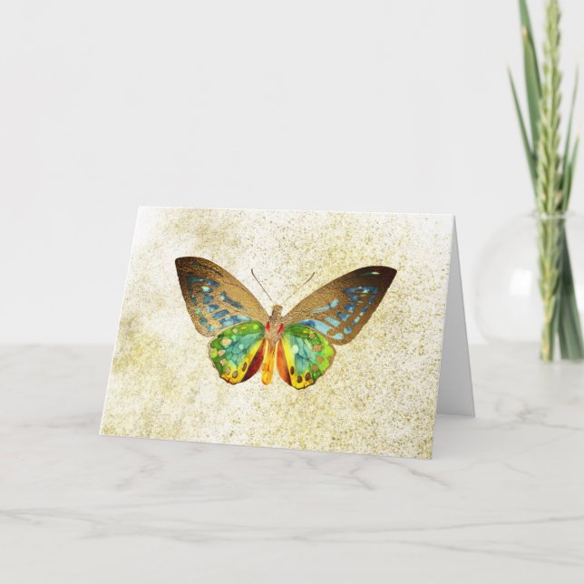 *~* Guld Gilded Butterfly Guld Glitter White Kort (Framsida)