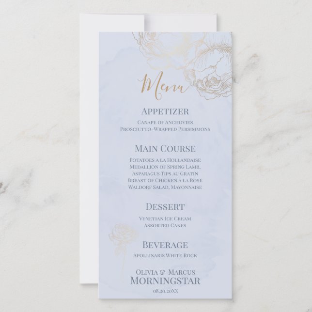 Guld Gilded Ro Watercolor Bröllop Menu (Framsida)