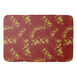 Guld Gingko Balboa Löv på Mörk Red Background Badrumsmatta