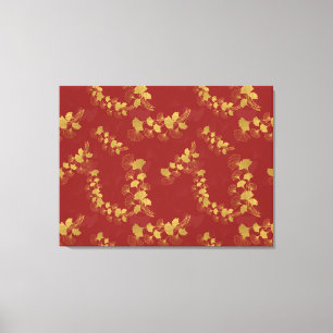Guld Gingko Balboa Löv på Mörk Red Background Canvastryck