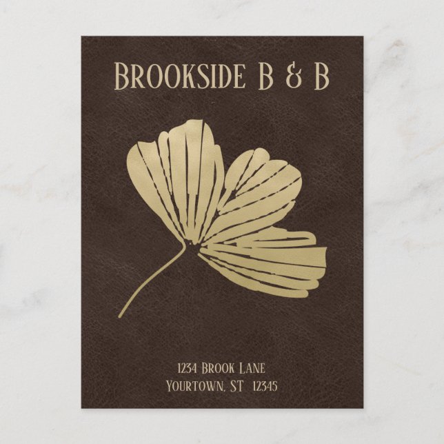 Guld Gingko Blad Semesteruthyrning Vykort (Framsida)