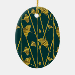 guld ginkgo julgransprydnad keramik