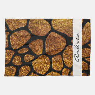 Guld Giraffe, Guld Glitter, Jungle, ditt namn Kökshandduk