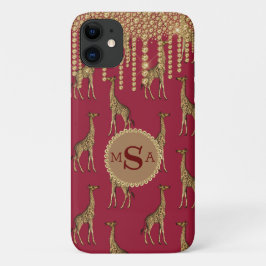 Guld Giraffe Monogram Bling Burgundy Jewels