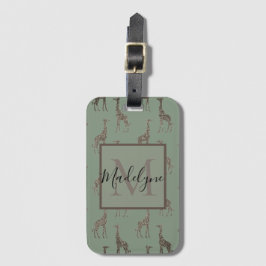Guld Giraffe on Sage Grönt Monogram Bagagebricka