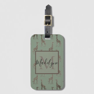 Guld Giraffe on Sage Grönt Monogram Bagagebricka