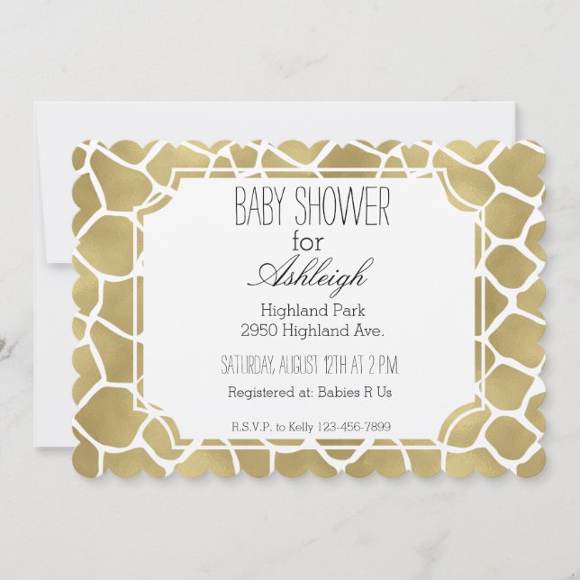 Guld Giraffe Print Baby dusch Inbjudningar (Framsida)