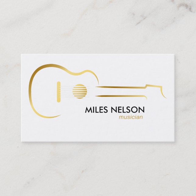 Guld Gitarr Modern Logo Illustration Musik Visitkort (Framsida)