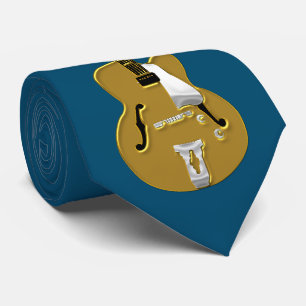 Guld- gitarr och beteckningssystem på safirblått slips