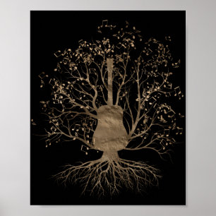 Guld- gitarrmusikträd poster