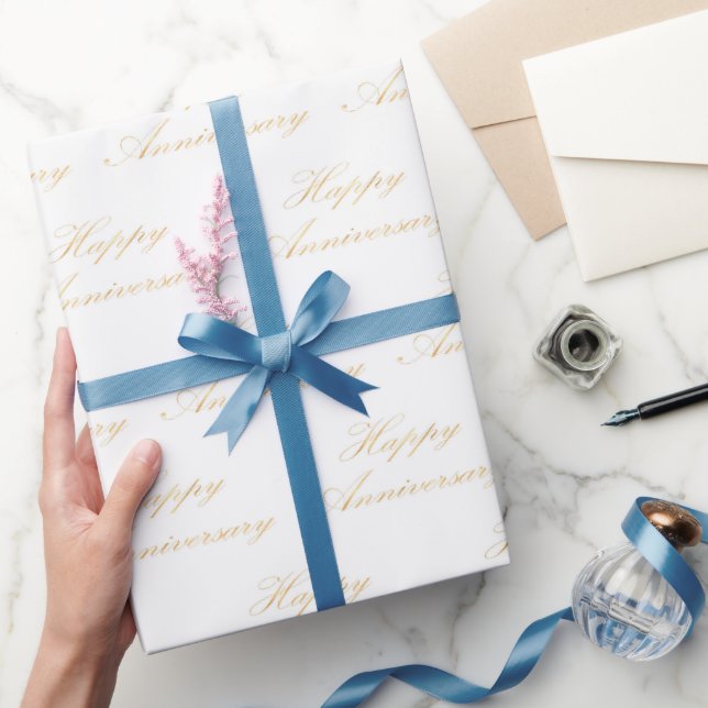 Guld glad årsdag script typsnitt mönster presentpapper (Gifting)