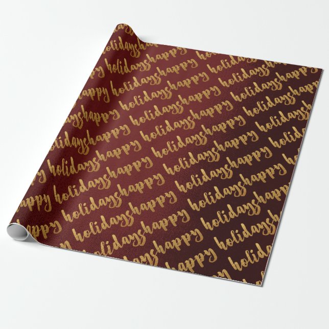 Guld Glad helg Burgundy Laurel Maroon Presentpapper (Utrullad)
