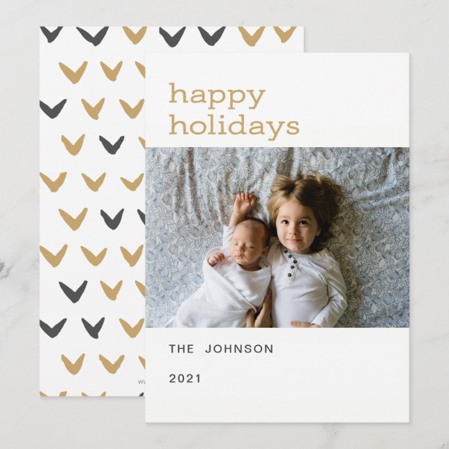 guld glad helg enkla fotohelgdagskort julkort (Fram/baksida)