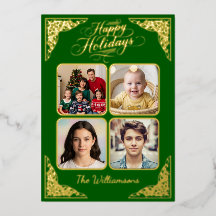 Guld Glad helg, fyra bilder, grönt, namn