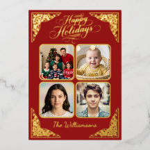 Guld Glad helg, fyra bilder, röd, namn