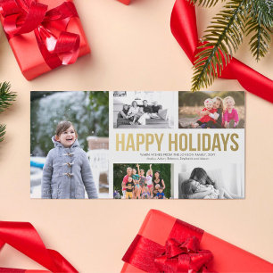 Guld Glad helg julklapp 5 fotokort Julkort