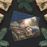 Guld glad helg stjärnornas fotokort helgdag julkort<br><div class="desc">Guld glad helg stjärnor 1 fotopiljkort helgdag. Med en text och guld-effektdesign kan marinblått färg bytas ut mot kostym i stil.</div>