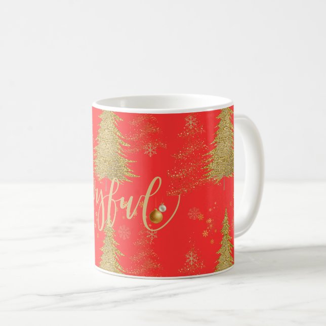 Guld GLAD på röd jul Kaffemugg (Framsida höger)