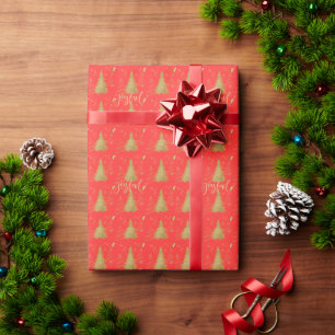 Guld GLAD på Röd Jul Presentpapper