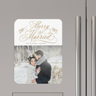 Guld Glada & Nygifta Nygifta Jul Foto Magnet