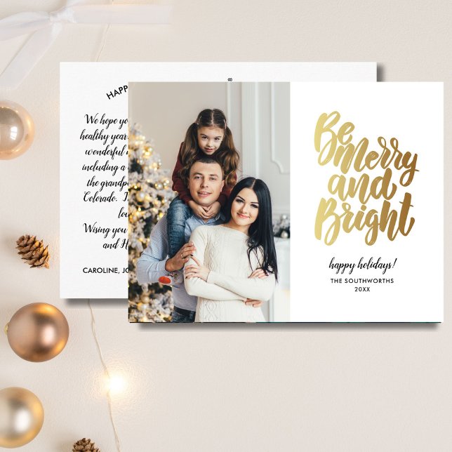 Guld Glädjande och Lysande God Jul Familjefoto Vykort (Skapare uppladdad)