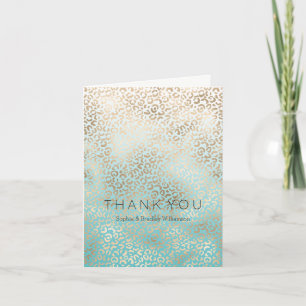 Guld Glam Aqua Ombre Leopard Skriv ut tack Kort