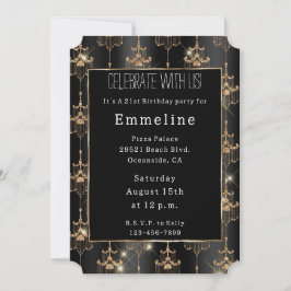 Guld Glam Black Chandeliers Inbjudningar