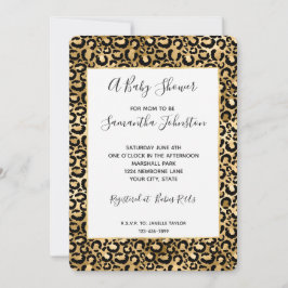 Guld Glam Black Leopard Print Baby Shower Inbjudningar