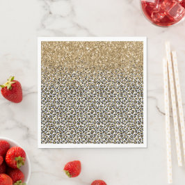 Guld Glam Black Leopard Print Glitter Gnistra Pappersservett