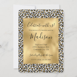 Guld Glam Black Leopard Print Gnistra Inbjudningar