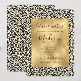 Guld Glam Black Leopard Print Gnistra Inbjudningar