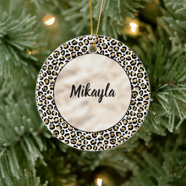 Guld Glam Black Leopard Skriv ut på vanligt sätt Julgransprydnad Keramik (Träd)