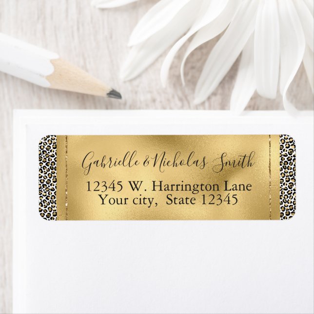 Guld Glam Black Leopard Skriv ut Returadress Etikett (Insitu)