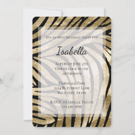 Guld Glam Black Zebra Birthday Inbjudningar