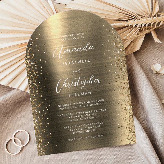 Guld Glam Borstat Metall Glitter Båge Bröllop Inbjudningar (Skapare uppladdad)
