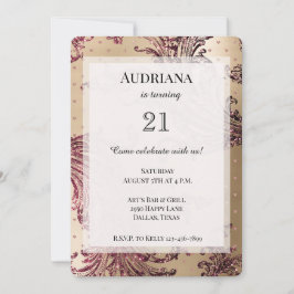 Guld Glam Burgundy Hearts Birthday Inbjudningar