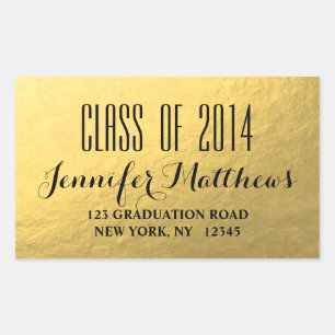 Guld Glam Class of 2014 Studenten Adress Sticker Rektangulärt Klistermärke