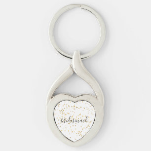 Guld Glam Confetti Bridesmaid Twisted Heart Silverfärgad Nyckelring