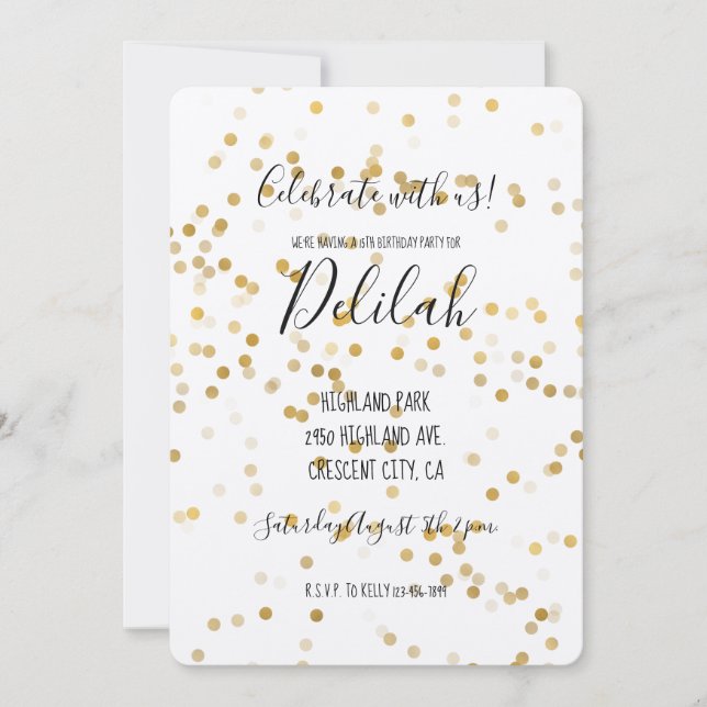 Guld Glam Confetti Inbjudningar (Framsida)