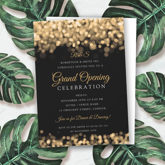 Guld Glam Corporate Grand Open Monogram Inbjudningar (Skapare uppladdad)