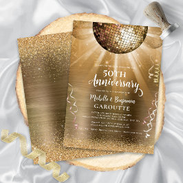 Guld Glam Disco Boll 50-års bröllopsjubileum Inbjudningar