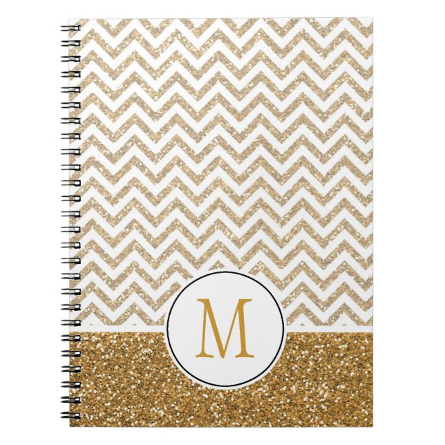 Guld Glam Faux Glitter Chevron Anteckningsbok (Framsidan)