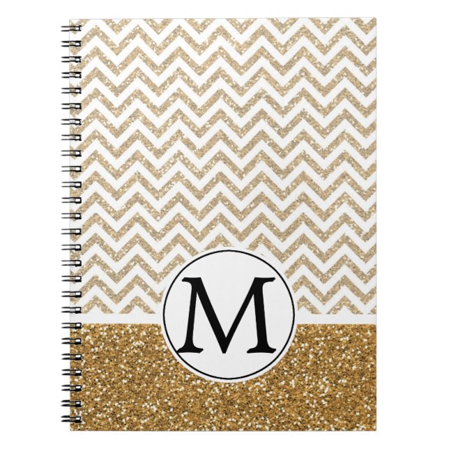 Guld Glam Faux Glitter Chevron Anteckningsbok Med Spiral (Framsidan)