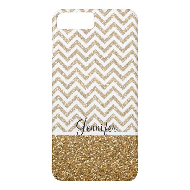 Guld Glam Faux Glitter Chevron Case-Mate iPhone Skal (Baksida)